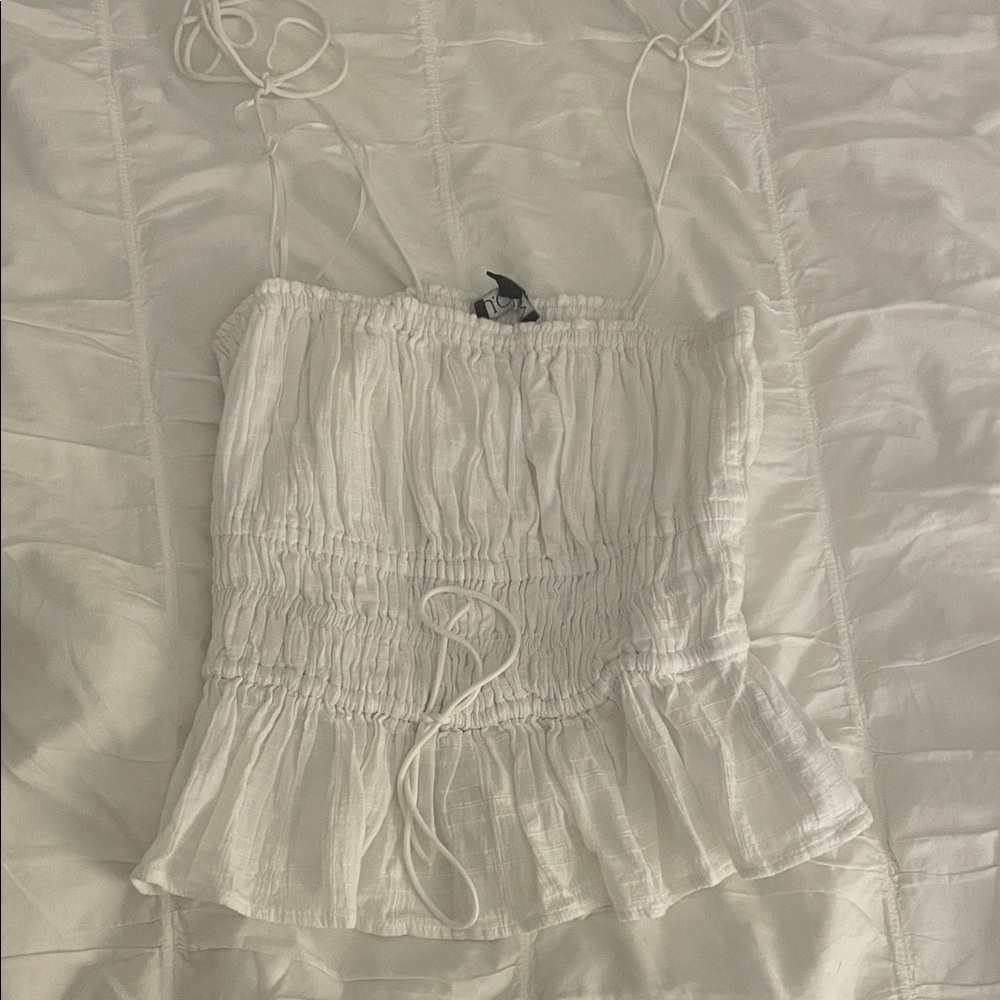 J. Crew White Smocked Tank Top